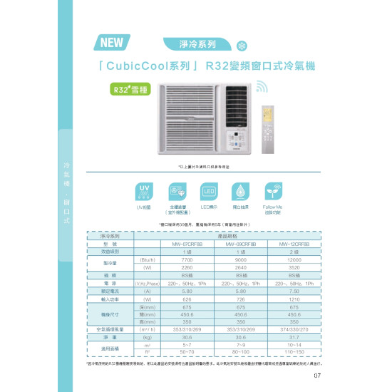 MIDEA 美的 MW-09CRF8B 一匹 變頻淨冷窗口式冷氣機 (附遙控) MIDEA 美的 MW-09CRF8B 一匹 變頻淨冷窗口式冷氣機 (附遙控)