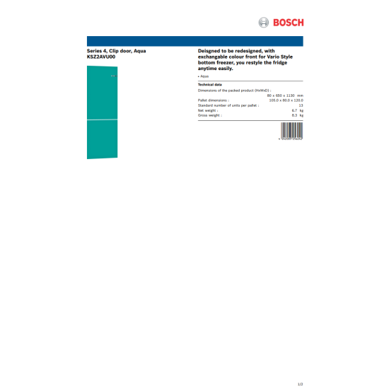 BOSCH 博世 KVN36IA3DK 雙門雪櫃 (湖水藍) BOSCH 博世 KVN36IA3DK 雙門雪櫃 (湖水藍)