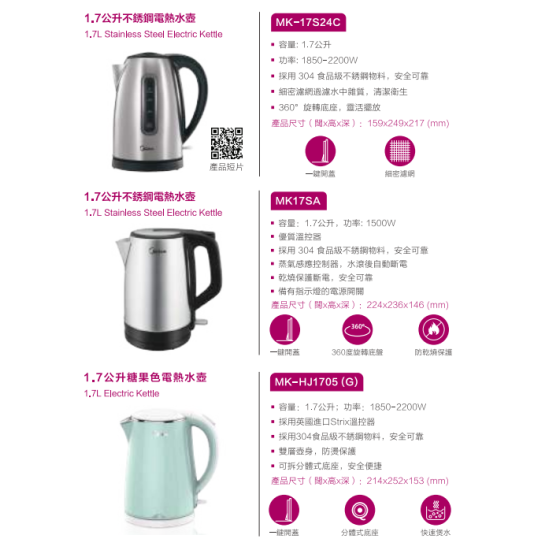 MIDEA 美的 MK-HJ1705 (綠色) 電熱水壺 MIDEA 美的 MK-HJ1705 (綠色) 電熱水壺